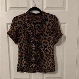 Leopard Print Ruffle Blouse